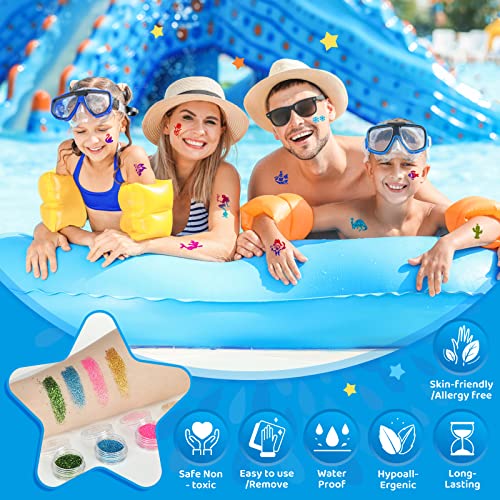 Kids Glitter Tattoo Kit - 30 Colors, 147 Templates, Safe & Easy to Use - Variation of 30 Glitter