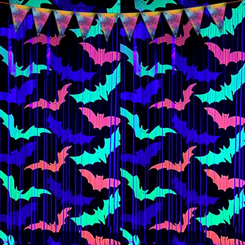 Halloween Pattern Foil Fringe Curtains - 2 Pack 3.3x6.6FT Photo Booth Backdrop & Party Decor