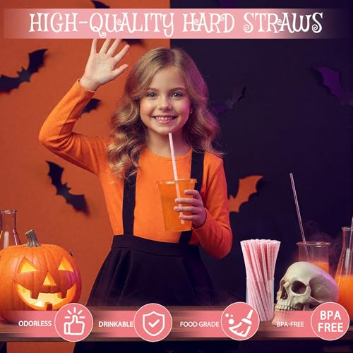 Halloween Ghost Reusable Drinking Straws - Pink Ghost 9 Inch Bulk 100 Pieces