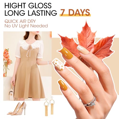 GELLEN Maple Leaf Brown Nail Polish - Fall Winter Long-Lasting, No Lamp Needed, HEMA Free, Variation: Brown-Maple Brown