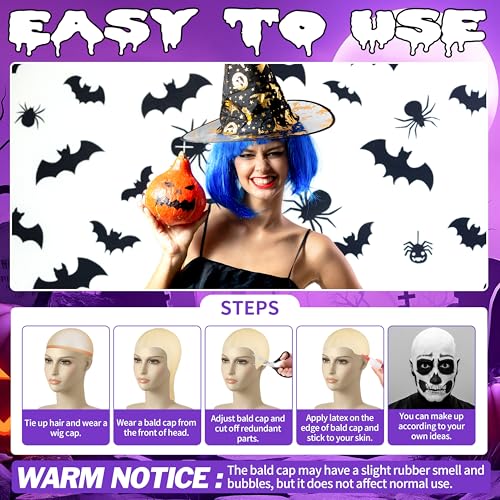 Makeup Latex Bald Caps & Head Wig Cap for Halloween & Costume Parties - Adults