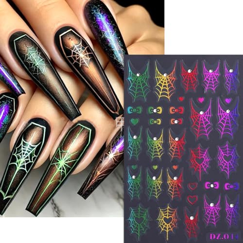 Halloween Spider Nail Stickers Set - Self-Adhesive 3D Spider Web Decals for Nails - Fall Holiday Manicure Tips - Variation of Spider