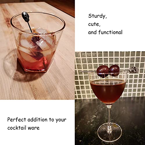 Stainless Steel Cocktail Picks Reusable Toothpicks Skull Design 5 Pack