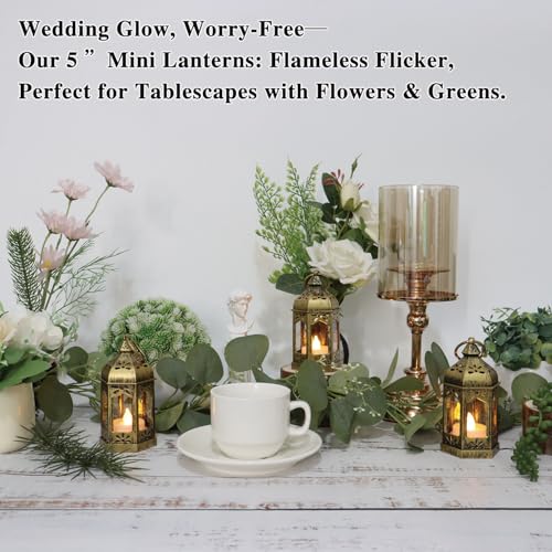 Mini Lanterns for Ramadan Eid Decorations - Brushed Brass, 12 Pcs
