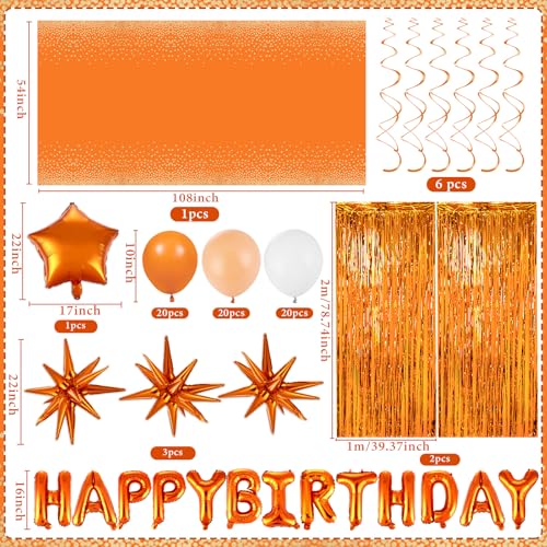 Orange White Birthday Decorations Set with Balloons, Fringe Curtains & Tablecloth - Variation: White Orange