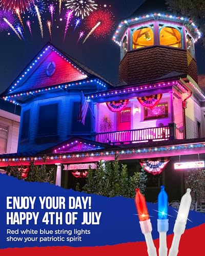 Red White Blue Battery Operated String Lights 2 Pack 18Ft 50 LED - Patriotic Decor