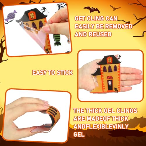 Pumpkin Halloween Gel Window Clings - 53 PC Spooky & Cute Decorations