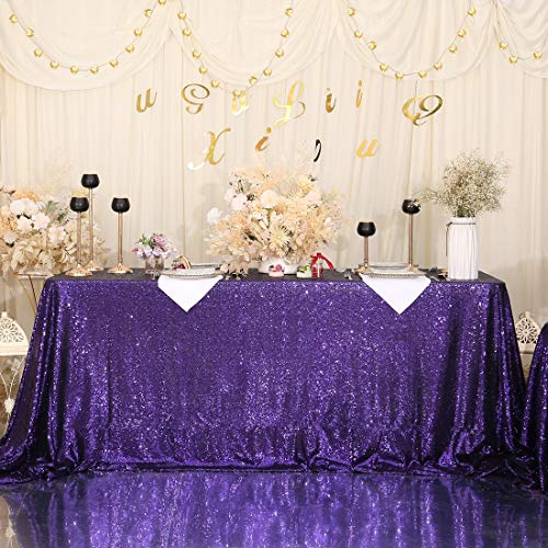 Purple Halloween Sequin Tablecloth 60x120-Inch Sparkly Overlay for Wedding Party