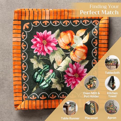 Pumpkin Garden Cloth Napkins Set of 4 - 20x20 Inches Reusable Cotton, Fall Decor