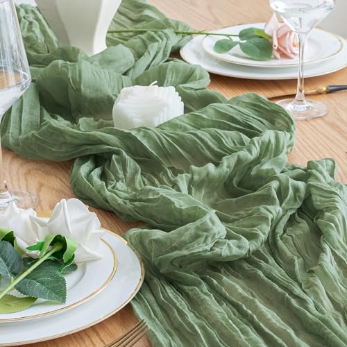 6 Pack Sage Green Cheesecloth Table Runners - 10FT Boho Wedding & Party Decor