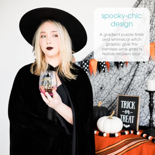 Halloween Stemless Wine Glass - Witch Way to the Booze, 15 oz - Spooky Fall Drinkware