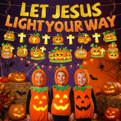 Christian Halloween Decorations Banner Set with Cross & Pumpkin Quotes