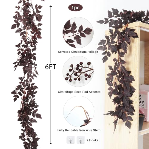 Artificial Fall Leaves Garland - 6ft Autumn Decor with Brown Variation