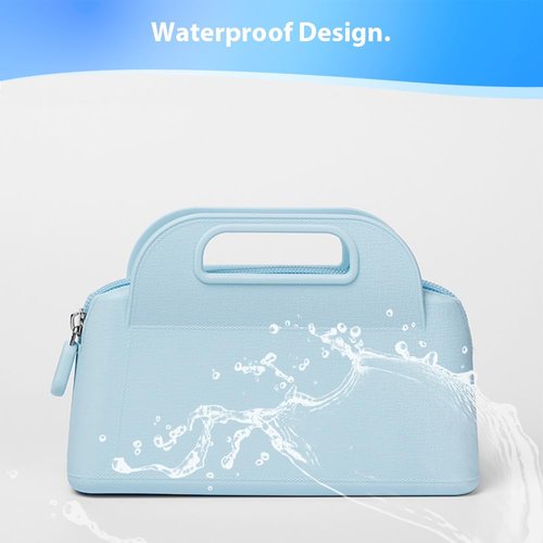 Marhaliya Travel Makeup Bag, Silicone Cosmetic Bags for Women, Cosmetic Organizer Case with Zipper, Waterproof Travel Toiletry Bag Skincare Pouch with Handle (Bule)