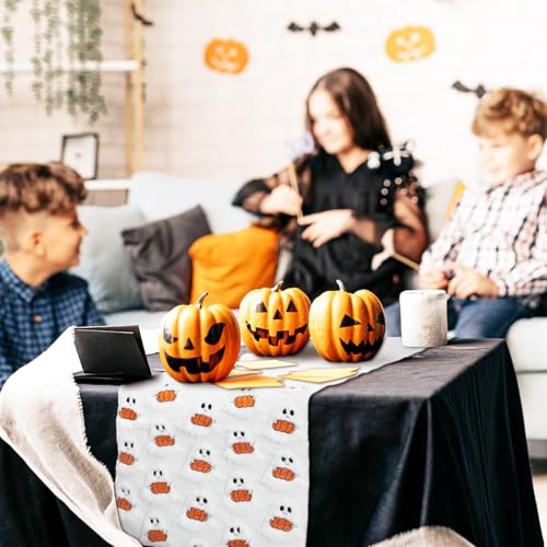 Halloween Table Runner Plush Ghost Pumpkin Decor 13.8 x 72 Inch