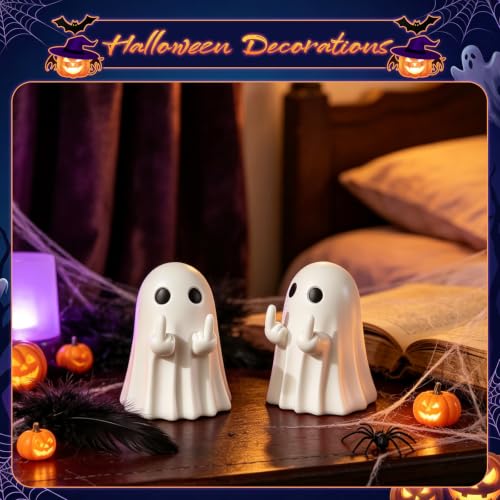 2pcs White Halloween Ghost Figurines Spooky Resin Decor - Fun Indoor & Porch Decorations