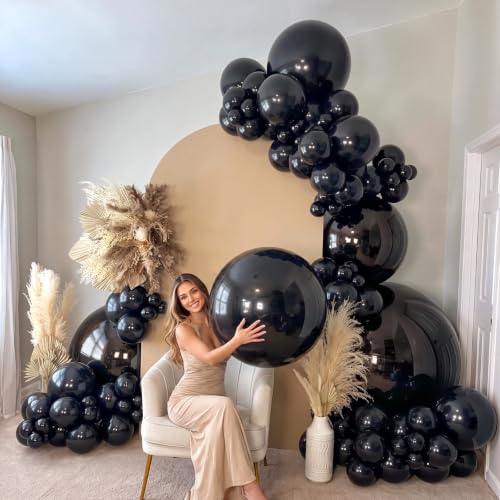Black Metallic Party Balloons Set - Giant Mirror Foil Balloon Assortment - 6 Sizes - Variation of THIS listing