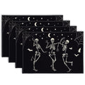 Halloween Dancing Skeletons Placemat Set - Black & White Table Mats, Heat Resistant & Non-Slip, 12x18 Inches