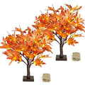 2-Pack 1.5ft Lighted Fall Maple Trees with 36 LEDs & Acorns - Battery Operated Tabletop Decor