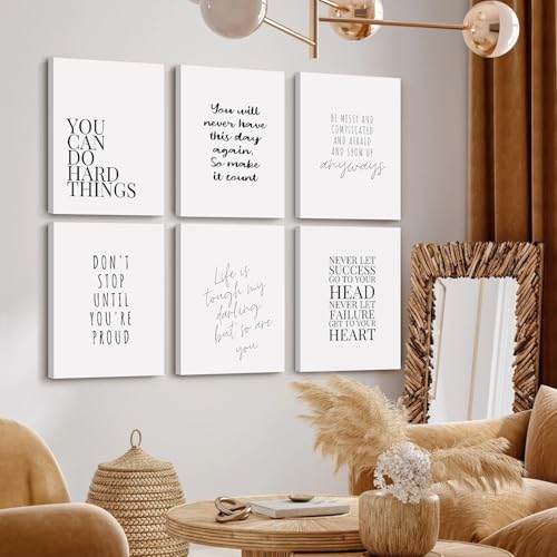 Office Inspirational Wall Art Decor Set of 6 - 12x16 Inch Canvas Prints, Motivational Quotes