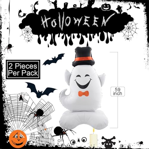 Halloween Ghost Balloons Set - Self-Standing Hat Design, White, 2pcs