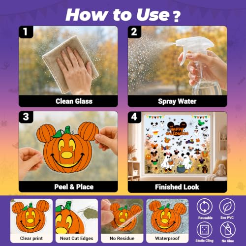 Halloween Window Clings - 8 Sheets Cute Pumpkin Spider Spooky Design - Halloween Party Decorations - Variation: Spooky