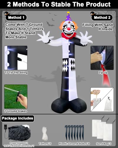 14 Ft Inflatable Halloween Clown Decoration with LED Lights for Yard and Party