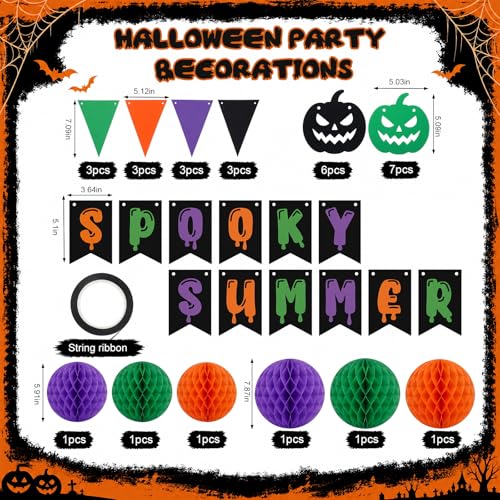 Summer Halloween Banner Decorations Set with Honeycomb Balls & Tropical Charms
