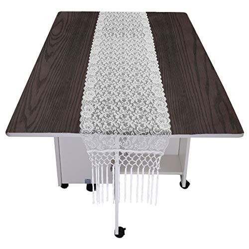 White Lace Table Runner with Tassels - 13x70 Inch Rustic Decor for Wedding & Party - Variation: White