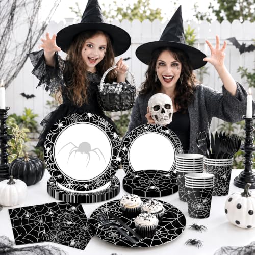 Halloween Spider Web Tableware Set - Black & White Spider Theme Party Decoration - Variation of Spider Web Halloween