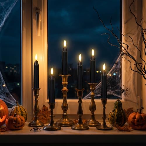 Black 6-Inch Flameless Taper Candles with Remote & Timer - Real Wax