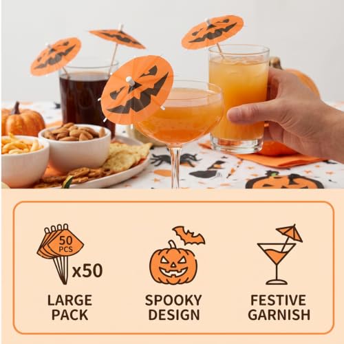 50 Pack Halloween Cocktail Picks with Pumpkin Design - Summerween Party Decor