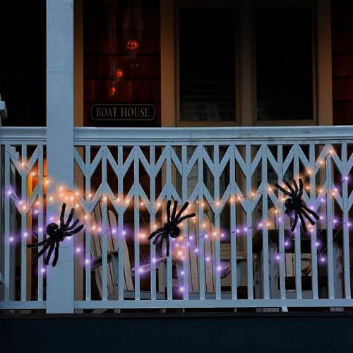 Orange Halloween Spider Web Lights with Spiders - 2 Pack, Indoor/Outdoor Decoration