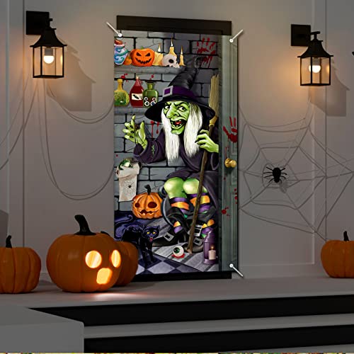 Large Halloween Witch Door Cover with Rope - Party Decor for Festive Atmosphere