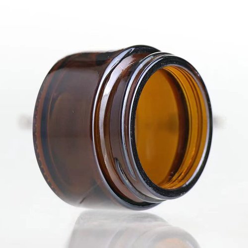 4Pack 50g Amber Glass Cosmetic Cream Jars,Empty Sample Jars Containers Pot with Wood Grain Lids for Lotion,Lip Balm,Eye Cream,Scrubs Creams,Oils Salves,Ointments(Brown)