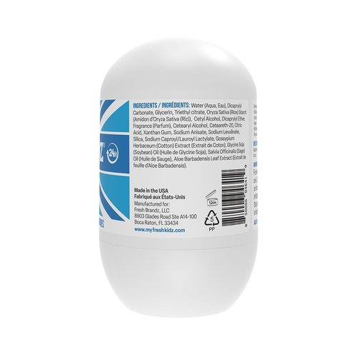 Fresh Kidz Roll On Deodorant for Kids and Teens - Baking Soda and Aluminum-free 24 Hour Protection for Sensitive Skin - Boys "Blue" 1.86 fl.oz. (2 Pack)
