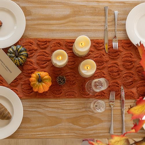 Thanksgiving Table Runner with Faux Fur Pumpkin Design - Fall Decor, 13x72 Inches - Fall / 72x13