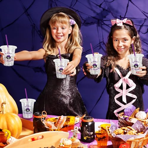 Halloween Baby Shower Plastic Cups with Lids & Straws - A Baby Is Brewing Variation
