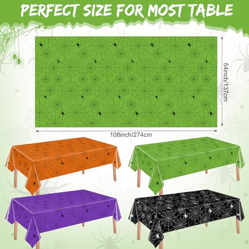 Halloween Spiderweb Plastic Tablecloth Set - Multi Color, 12 Pack, 54x108 Inches