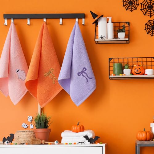 Halloween Ghost Hand Towels Set - Purple Orange 3 Pcs Bathroom Cotton Towels with Embroidery - Variation of THIS listing