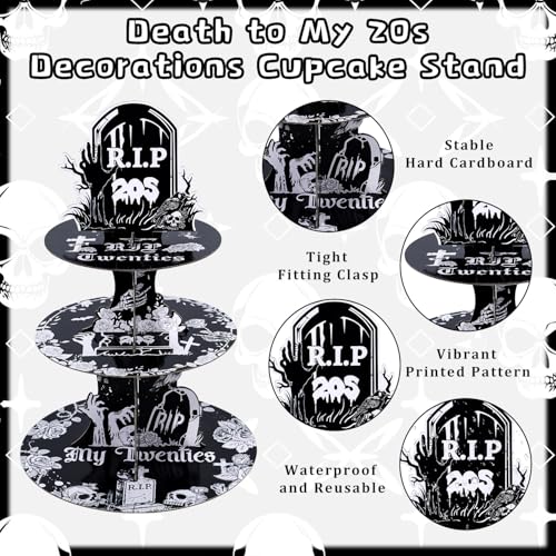 Death to My 20s Party Decorations - Reusable 3-Tier Cupcake Stand Gift
