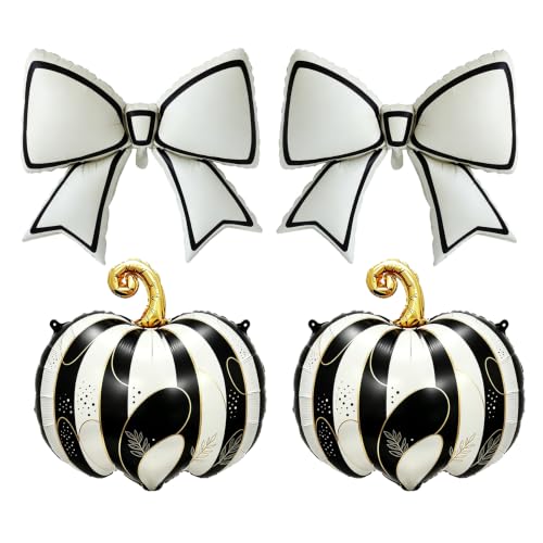 Black White Halloween Foil Balloon Set with Matte Bow & Striped Pumpkins