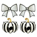 Black White Halloween Foil Balloon Set with Matte Bow & Striped Pumpkins