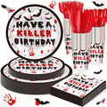 Scary Horror Birthday Party Supplies Set - Blood & Handprint Tableware, 48 Plates, Cups, Napkins & Utensils - Have a Killer Theme