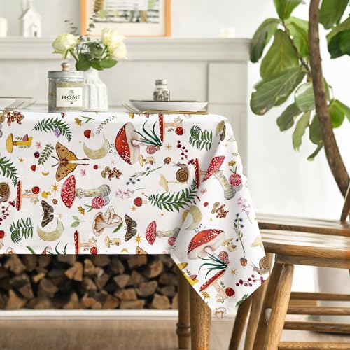 Horaldaily Vintage Mushroom Tablecloth - White, 52x70 Inch Rectangular
