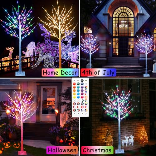 RGB-5FT Color Changing Lighted Birch Tree Halloween Decor with Remote