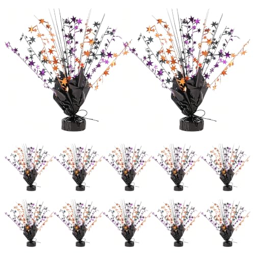 12 Pack Metallic Foil Star Centerpiece Spray - Black, Orange, Purple Party Decor