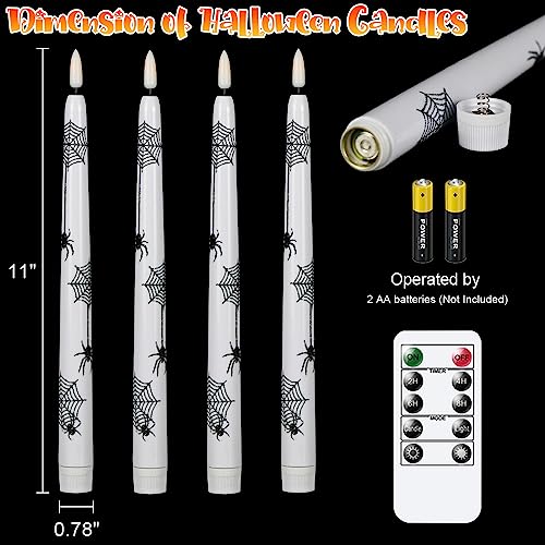 Halloween Flameless Taper Candles with Remote & Timer - Spider Pattern, 3-Pack