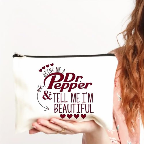 Dr Pepper Humor Themed Canvas Toiletry Bag,Minimalist Design,Lightweight Cosmetic Pouch with Durable Zipper Closure,Versatile Makeup Case for Travel, Holiday Gift Multipurpose Organizer