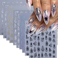 Halloween Nail Stickers Set - Laser Spider Web Design for 3D Nail Art - Black, White, Gold, Silver, 10 Sheets